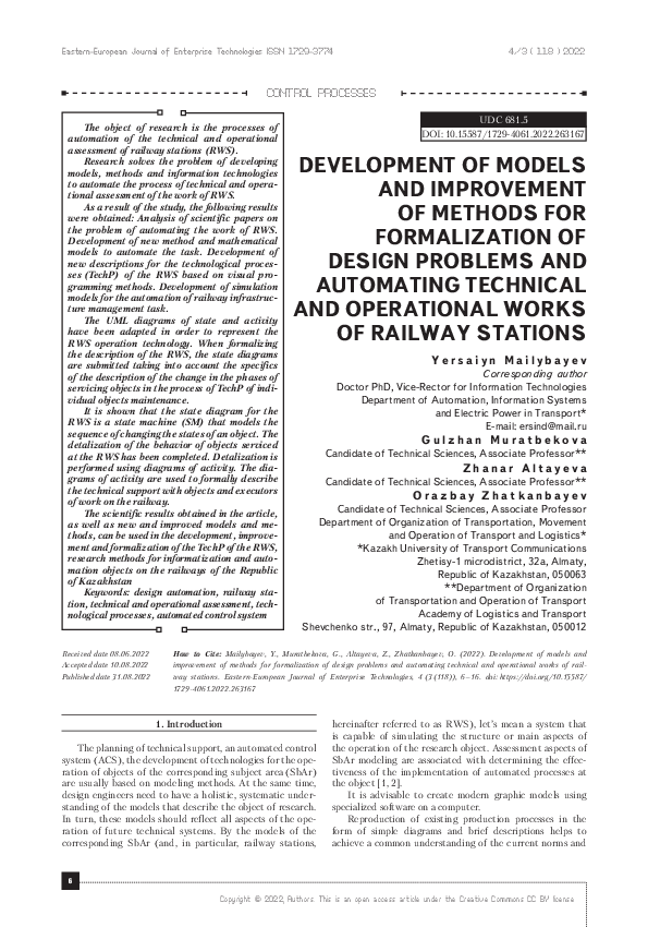 (PDF) Development of models and improvement of methods for ...