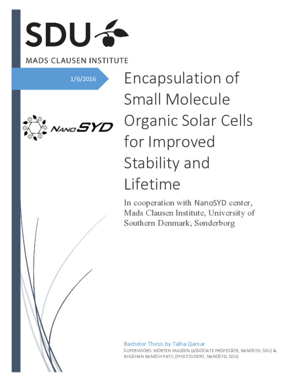 (PDF) Encapsulation of Small Molecule Organic Solar Cells for Improved ...