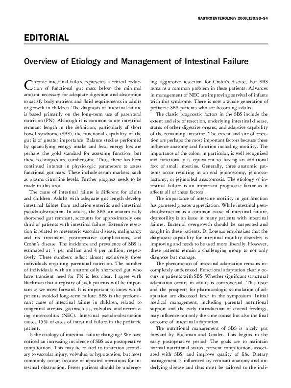 (PDF) Overview of Etiology and Management of Intestinal Failure