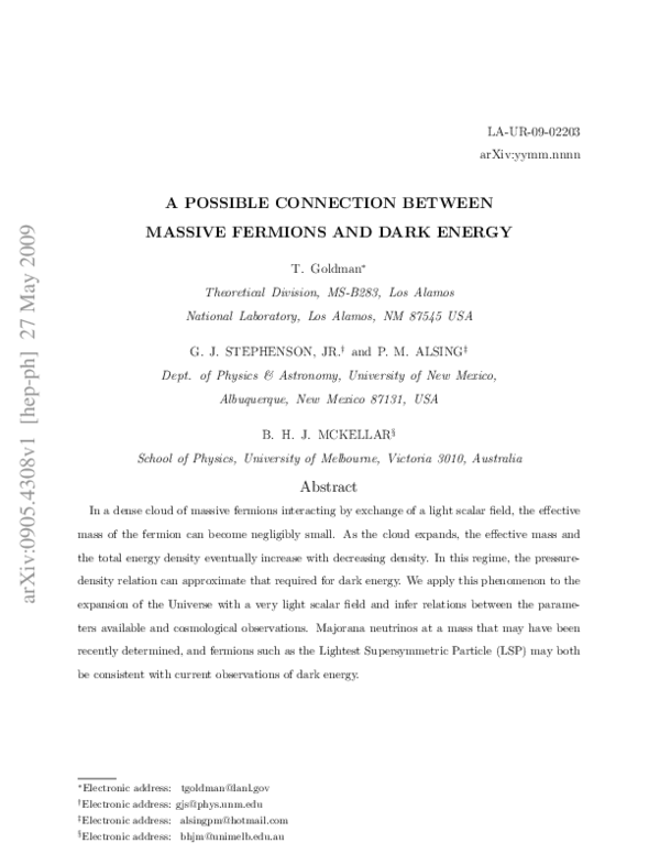 (PDF) A Possible Connection Between Massive Fermions and Dark Energy