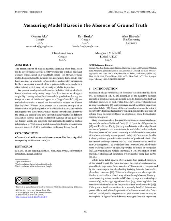 (PDF) Measuring Model Biases in the Absence of Ground Truth