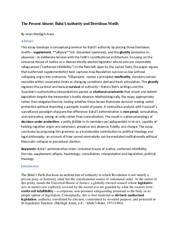 (PDF) The Present Absent: Bahá'í Authority and Derridean Motifs