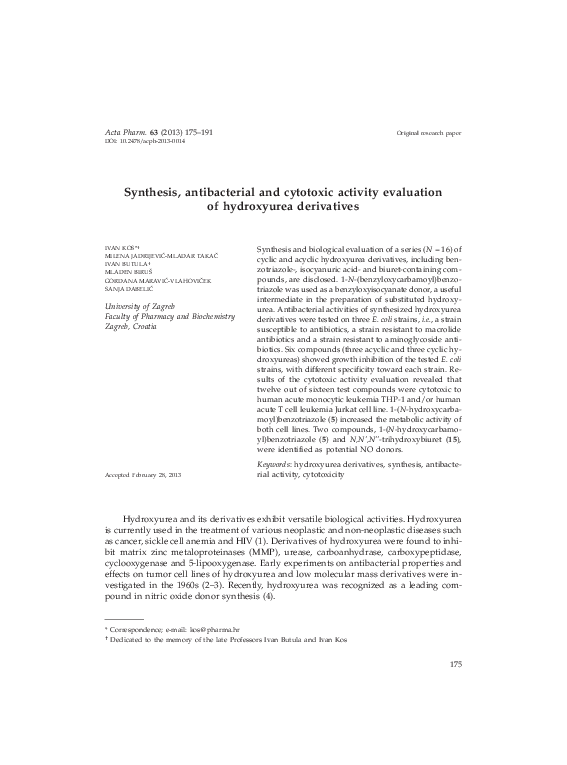 (PDF) Synthesis, antibacterial and cytotoxic activity evaluation of ...