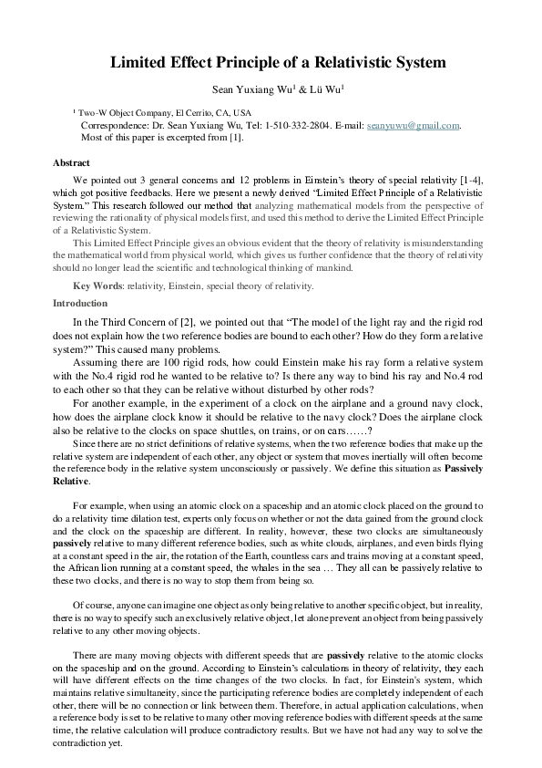 (PDF) Limited Effect Principle of a Relativistic System