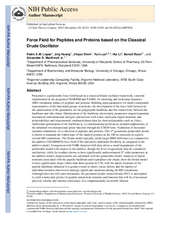 (PDF) Polarizable Force Field for Peptides and Proteins Based on the ...