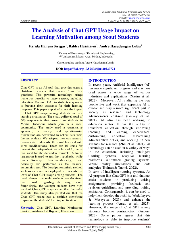 (PDF) The Analysis of Chat GPT Usage Impact on Learning Motivation ...