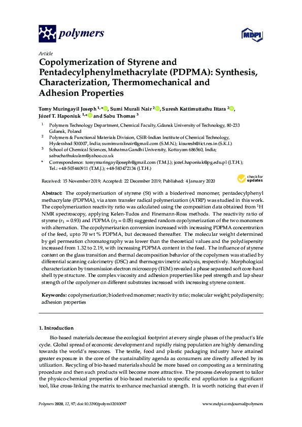 (PDF) Copolymerization of Styrene and Pentadecylphenylmethacrylate ...