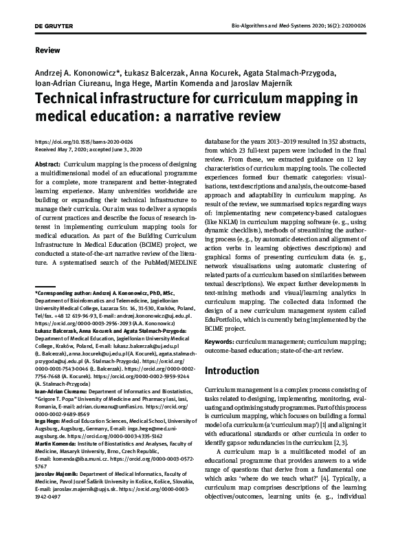 (PDF) Technical infrastructure for curriculum mapping in medical ...