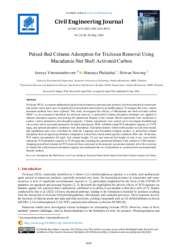 (PDF) Pulsed-Bed Column Adsorption for Triclosan Removal Using ...