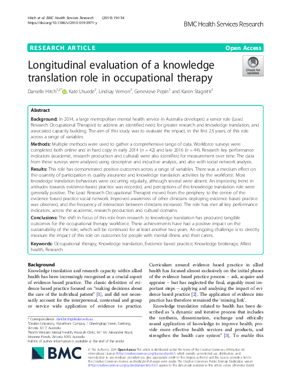 (PDF) Longitudinal evaluation of a knowledge translation role in ...