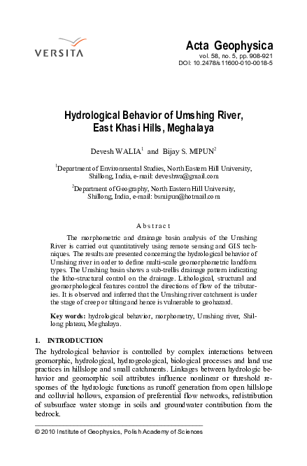 (PDF) Hydrological behavior of Umshing River, East Khasi Hills, Meghalaya
