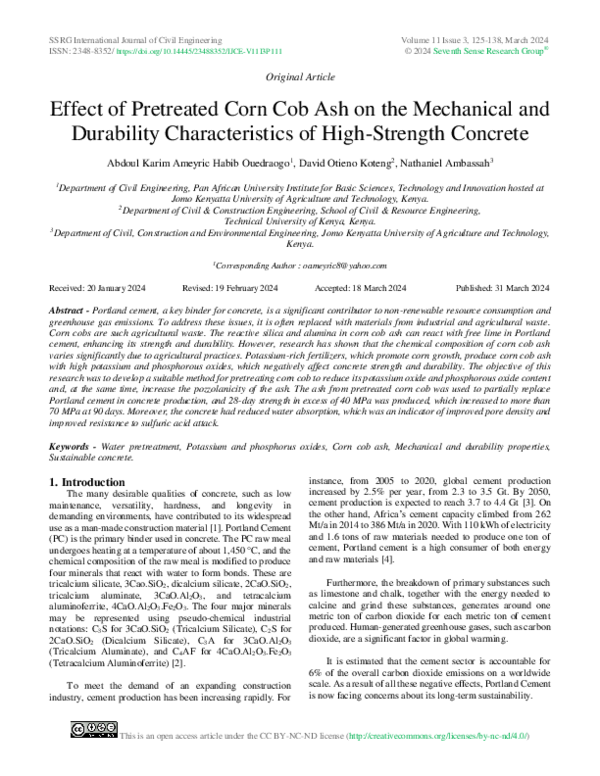(PDF) Effect of Pretreated Corn Cob Ash on the Mechanical and ...