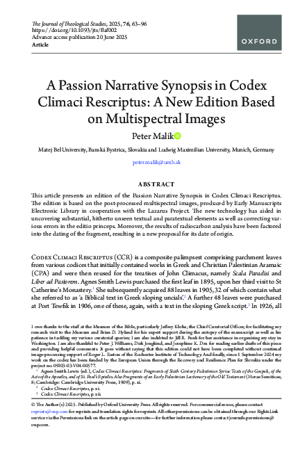 (PDF) A Passion Narrative Synopsis in Codex Climaci Rescriptus: A New ...