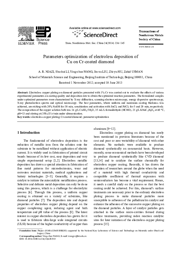 (PDF) Parameters optimization of electroless deposition of Cu on Cr ...