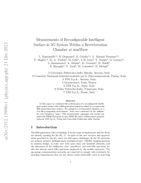 (PDF) Measurements of Reconfigurable Intelligent Surface in 5G System ...