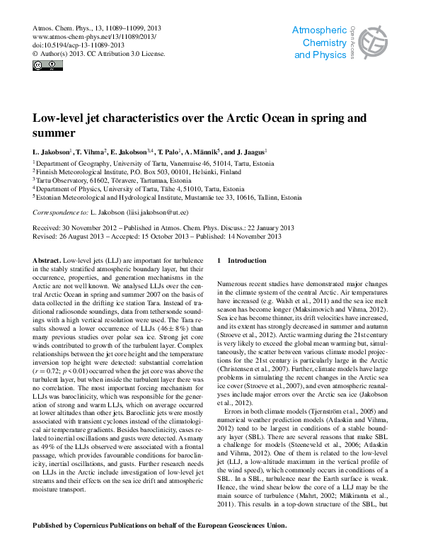 (PDF) Low-level jet characteristics over the Arctic Ocean in spring and ...