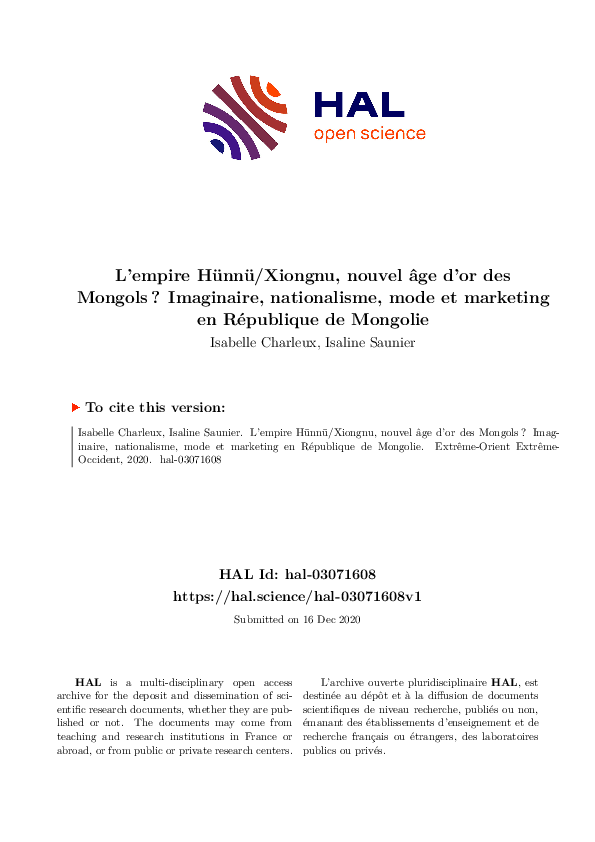 (PDF) The Hünnü or Xiongnu Empire, the New Golden Age of the Mongols ...