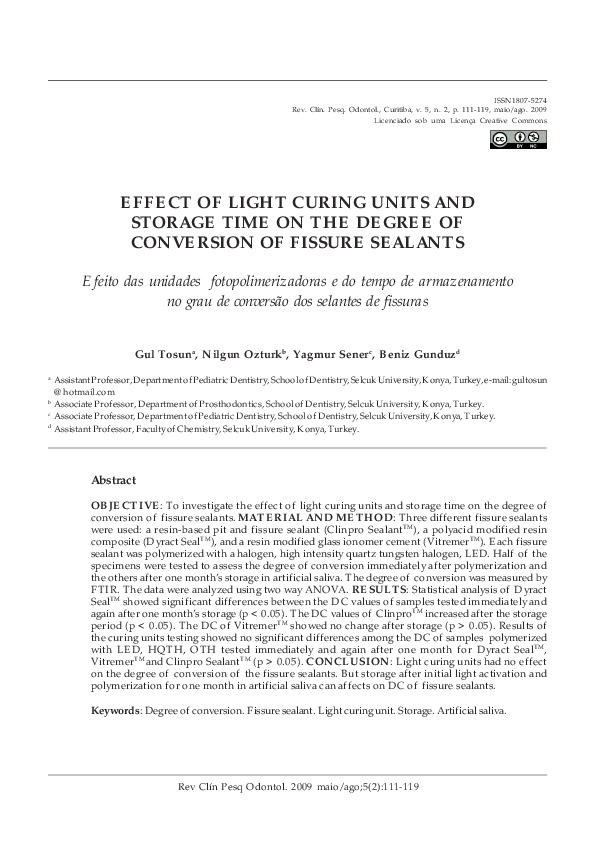 (PDF) Effect of Light Curing Units and Storage Time on the Degree of ...