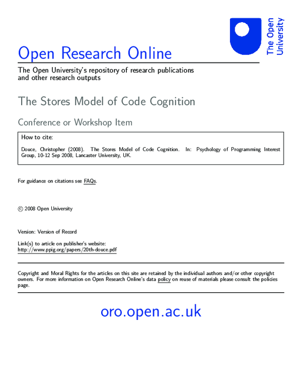(PDF) The Stores Model of Code Cognition