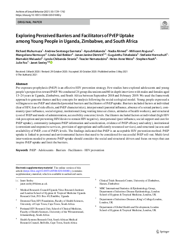 (PDF) Exploring Perceived Barriers and Facilitators of PrEP Uptake ...
