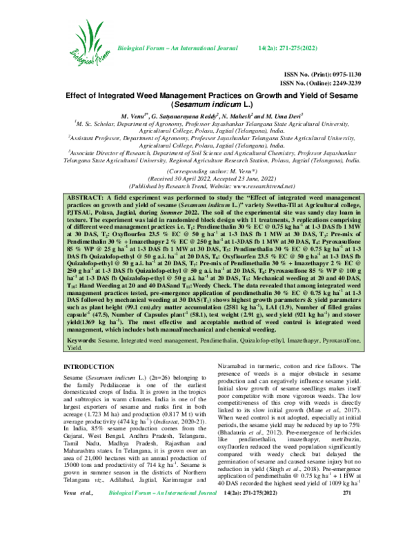 (PDF) Effect of Integrated Weed Management Practices on Growth and ...