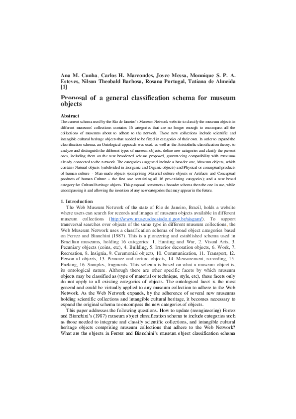 (PDF) Proposal of a General Classification Schema for Museum Objects