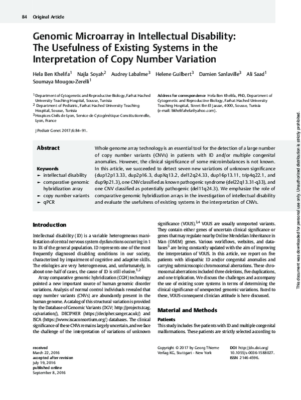 (PDF) Genomic Microarray in Intellectual Disability: The Usefulness of ...