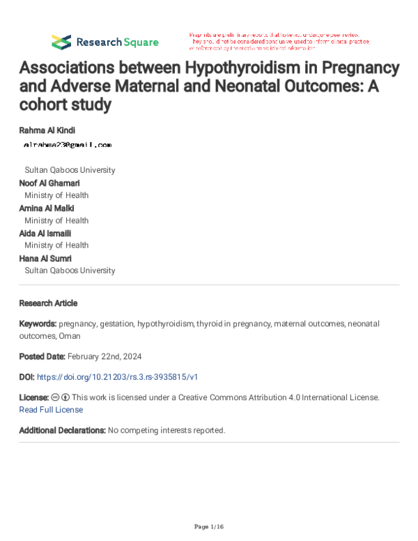 (PDF) Associations between Hypothyroidism in Pregnancy and Adverse ...