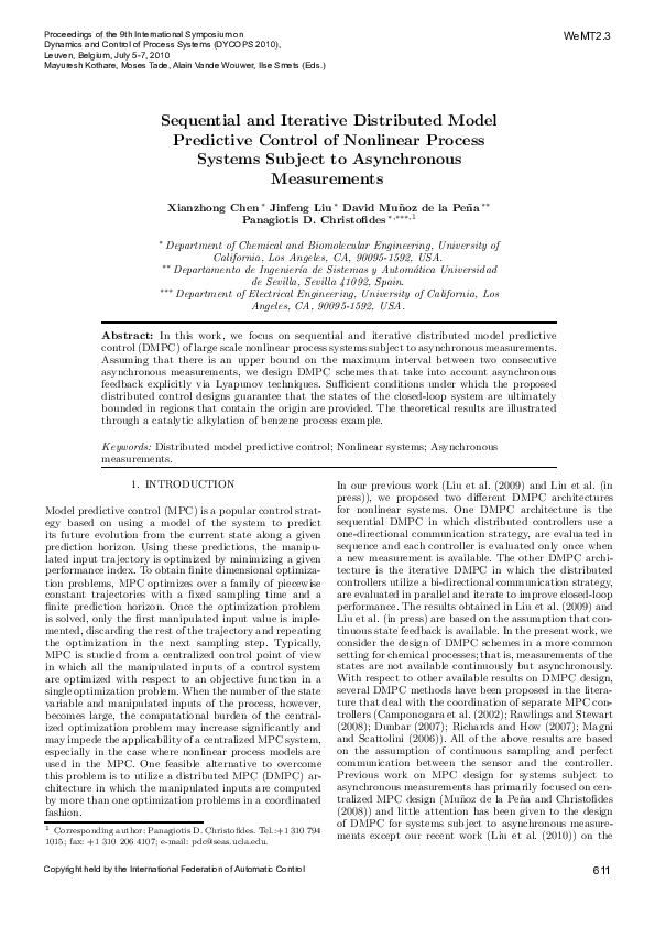 (PDF) Sequential and Iterative Distributed Model Predictive Control of ...
