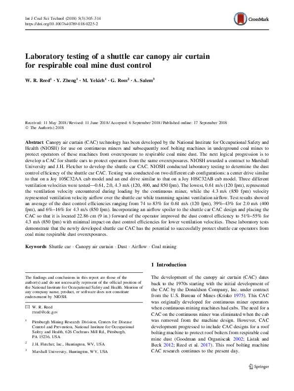 (PDF) Laboratory testing of a shuttle car canopy air curtain for ...