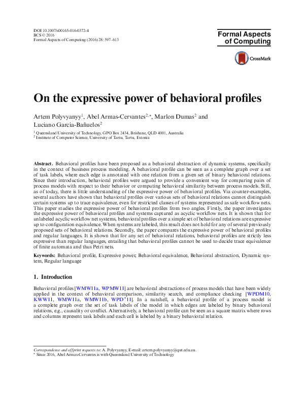 (PDF) On the expressive power of behavioral profiles