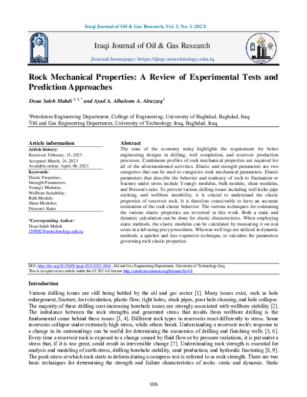 (PDF) Rock Mechanical Properties: A Review of Experimental Tests and ...