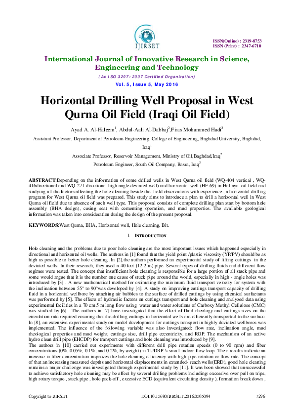 (PDF) Horizontal Drilling Well Proposal in West Qurna Oil Field (Iraqi ...