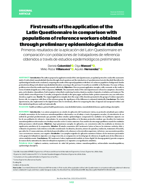 (PDF) First results of the application of the Latin Questionnaire in ...