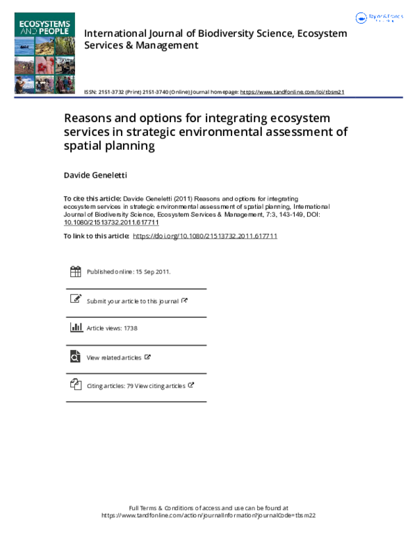 (PDF) Reasons and options for integrating ecosystem services in ...