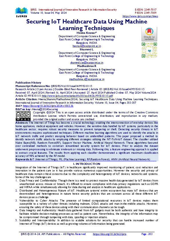 (PDF) Securing IoT Healthcare Data Using Machine Learning Techniques