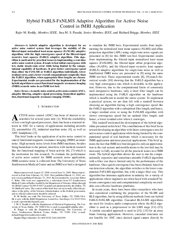 (PDF) Hybrid FxRLS-FxNLMS Adaptive Algorithm for Active Noise Control ...
