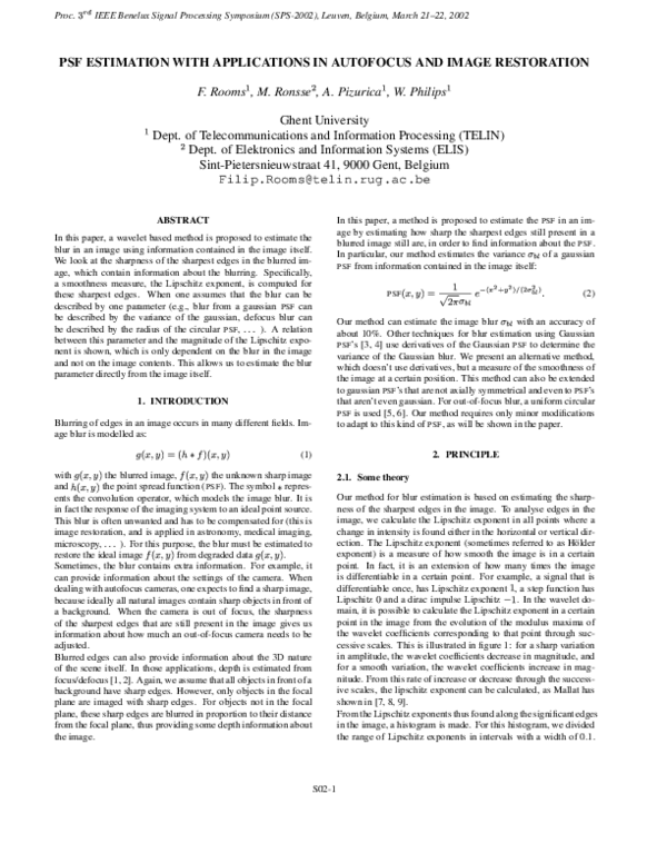 (PDF) PSF estimation with applications in autofocus and image restoration