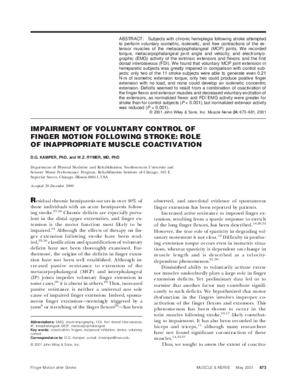 (PDF) Impairment of voluntary control of finger motion following stroke ...