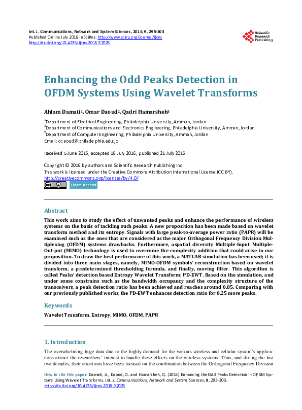 (PDF) Enhancing the Odd Peaks Detection in OFDM Systems Using Wavelet ...