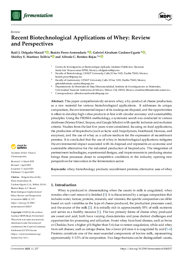(PDF) Recent Biotechnological Applications of Whey: Review and Perspectives
