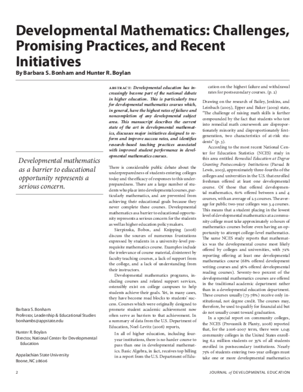 (PDF) Developmental Mathematics: Challenges, Promising Practices, and ...
