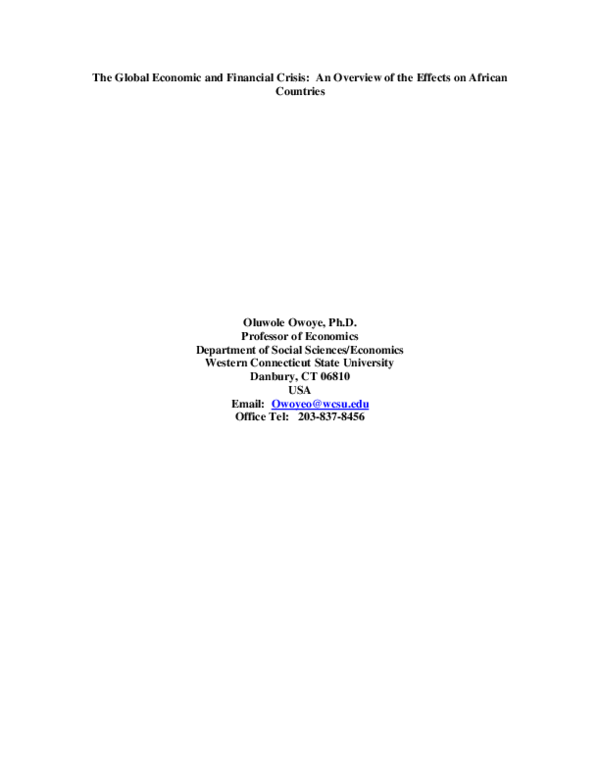 (PDF) The Global Economic and Financial Crisis: An Overview of the ...
