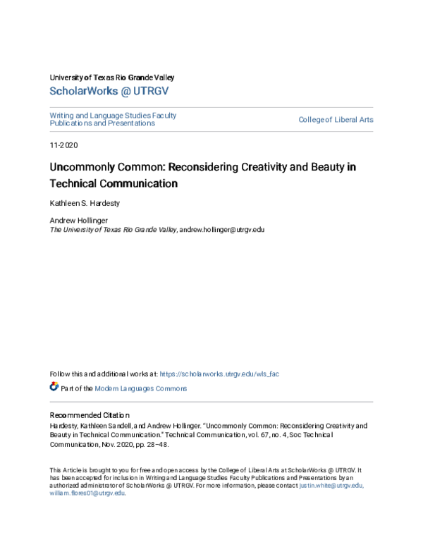 (PDF) Uncommonly Common: Reconsidering Creativity and Beauty in ...