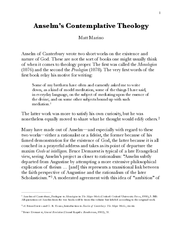 (PDF) Anselm’s Contemplative Theology