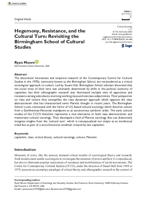 (PDF) Hegemony, Resistance, and the Cultural Turn: Revisiting the ...