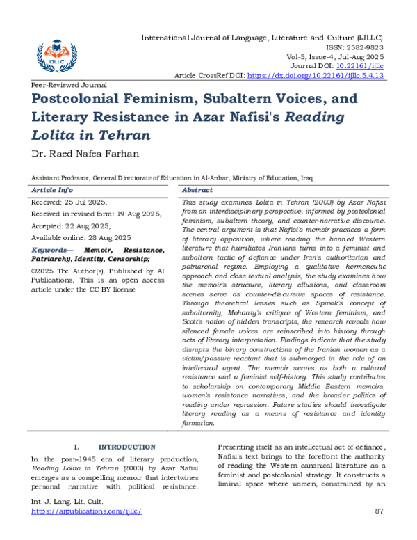 (PDF) Postcolonial Feminism, Subaltern Voices, and Literary Resistance ...