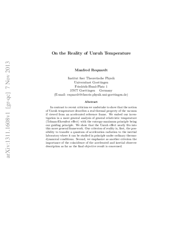 (PDF) On the Reality of Unruh Temperature
