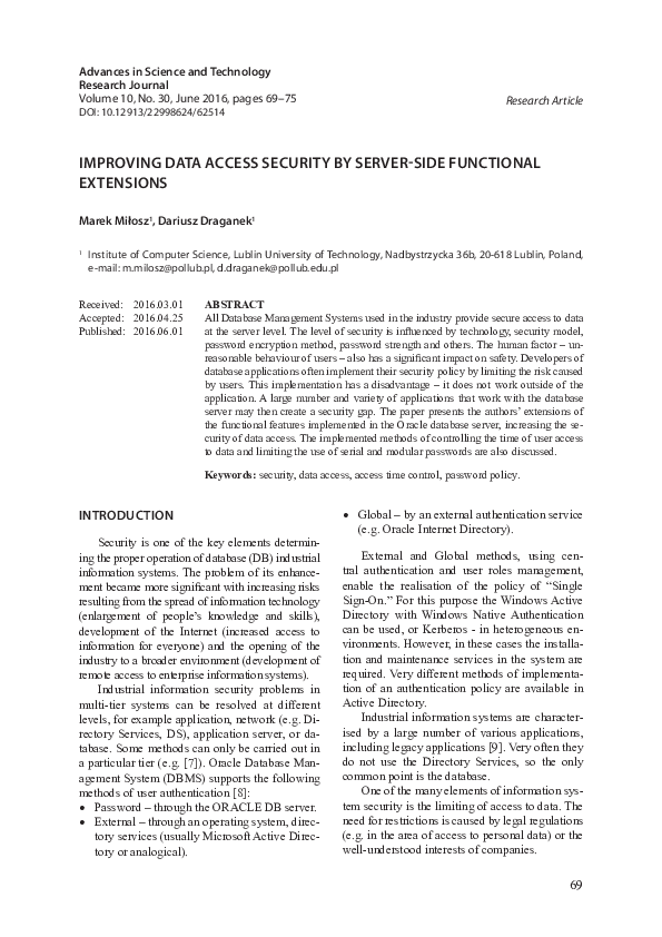 (PDF) Improving Data Access Security by Server-Side Functional Extensions