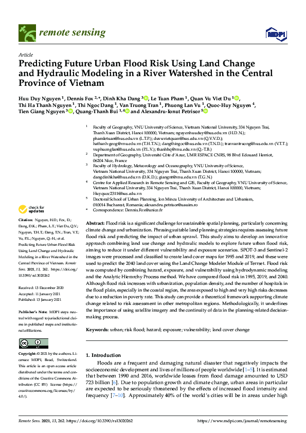 (PDF) Predicting Future Urban Flood Risk Using Land Change and ...